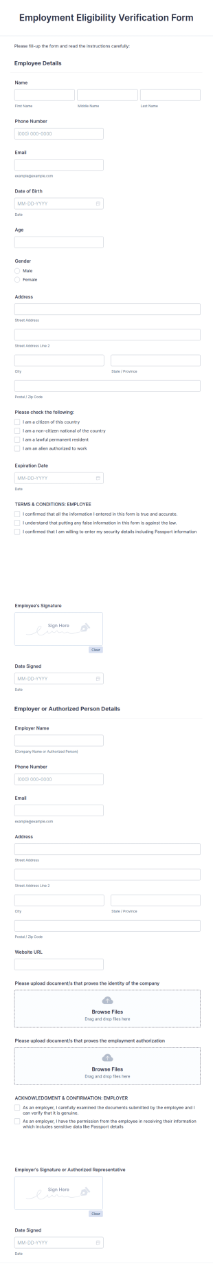 Employment Eligibility Verification Form Template