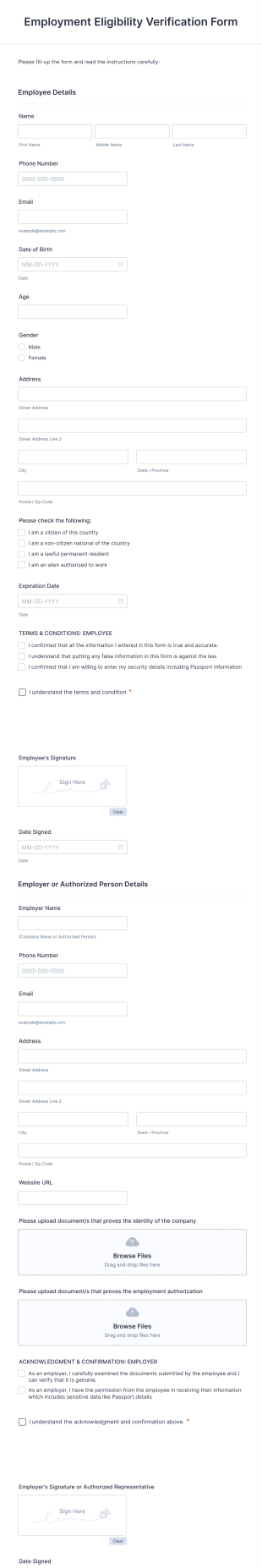 Employment Eligibility Verification Form Template