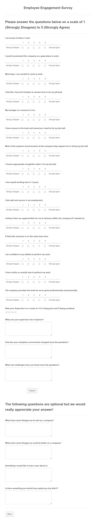 Employment Engagement Survey Form Template