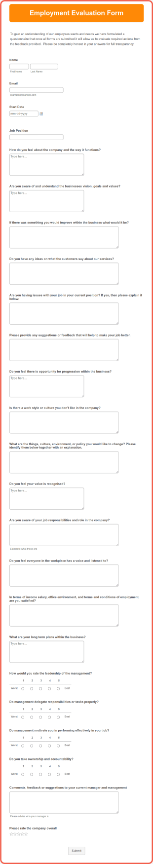 Employment Evaluation Form Template