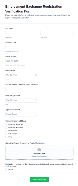 Employment Exchange Registration Verification Form Template