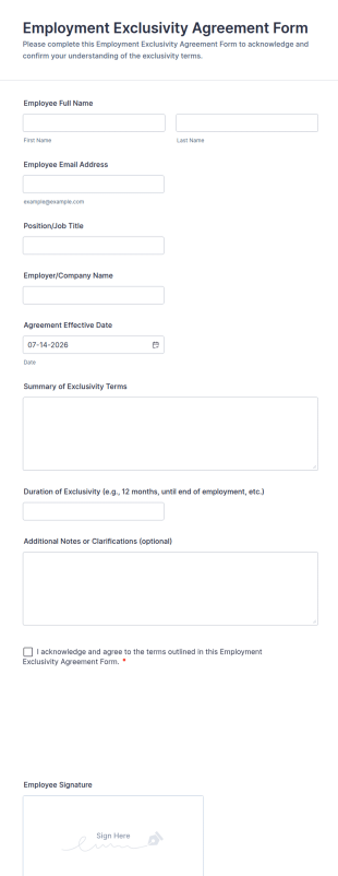 Employment Exclusivity Agreement Form Template