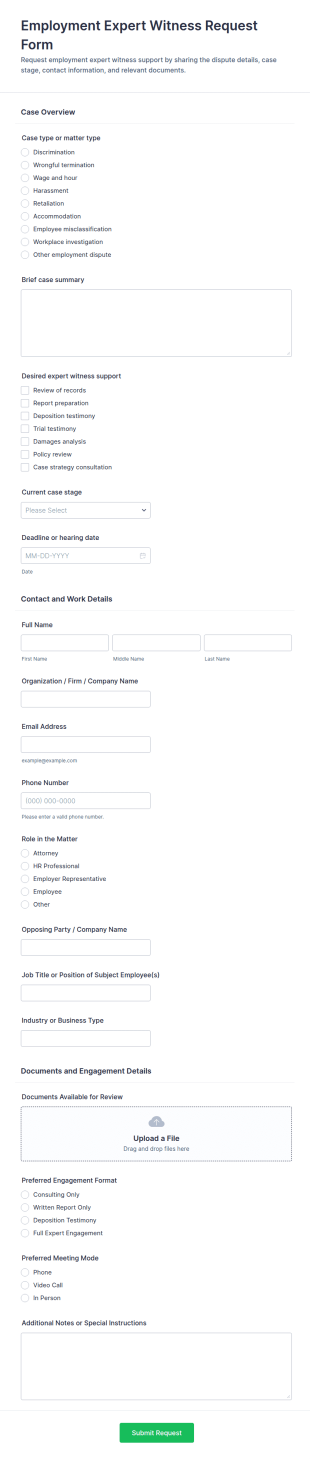 Employment Expert Witness Request Form Template