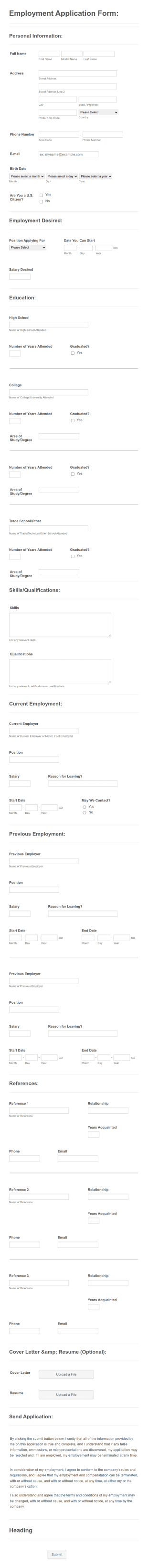 Employment Form Template