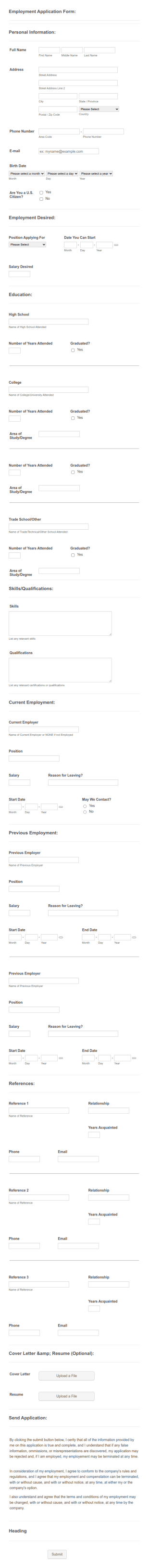Employment Form Template