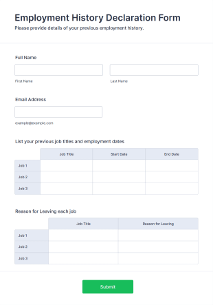 Employment History Declaration Form Form Template