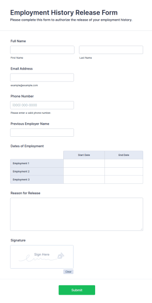 Employment History Release Form Template