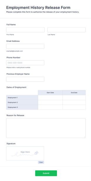 Employment History Release Form Template