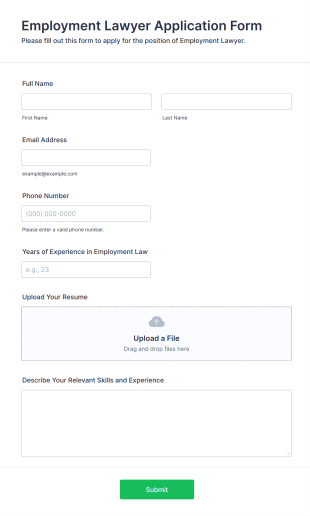 Employment Lawyer Application Form Form Template