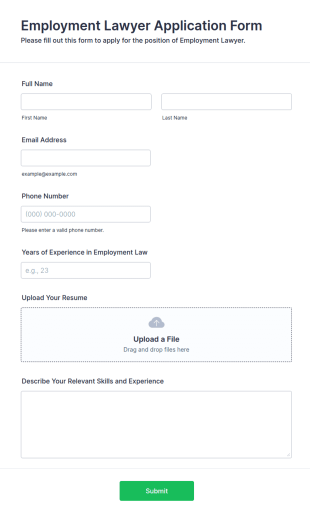 Employment Lawyer Application Form Template
