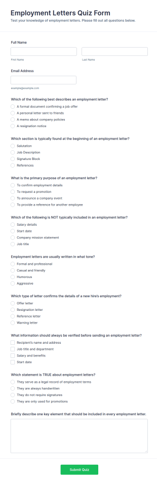Employment Letters Quiz Form Template