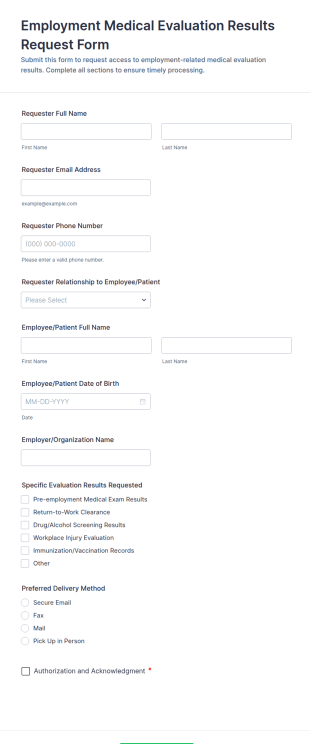 Employment Medical Evaluation Results Request Form Template