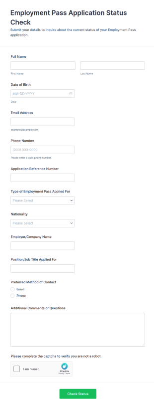 Employment Pass Application Status Check Form Template