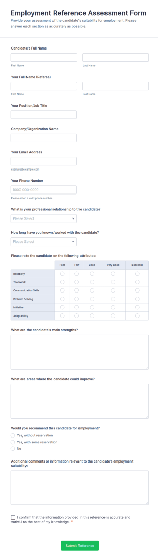 Employment Reference Assessment Form Template