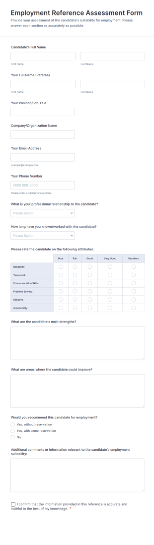 Employment Reference Assessment Form Template