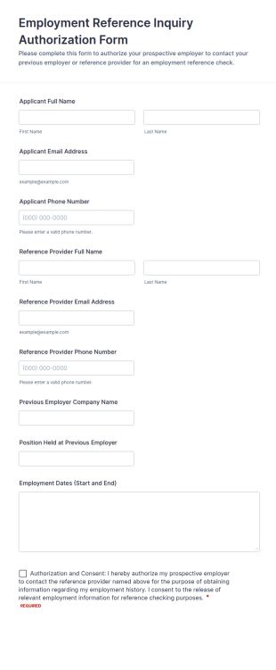 Employment Reference Inquiry Authorization Form Template