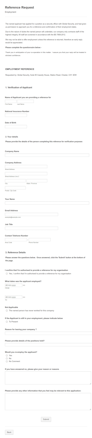Employment Reference Request Form Template
