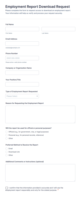 Employment Report Download Request Form Template