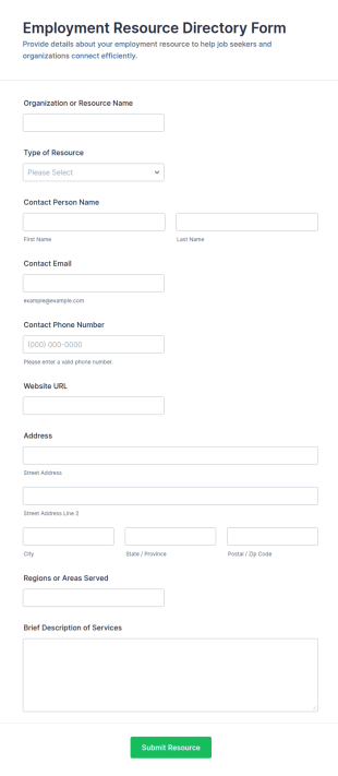 Employment Resource Directory Form Template