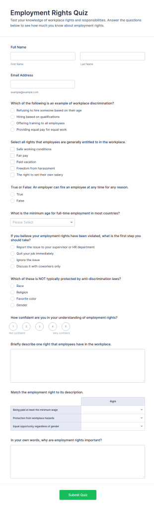 Employment Rights Quiz Form Template