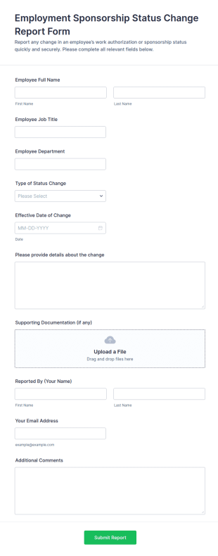 Employment Sponsorship Status Change Report Form Template