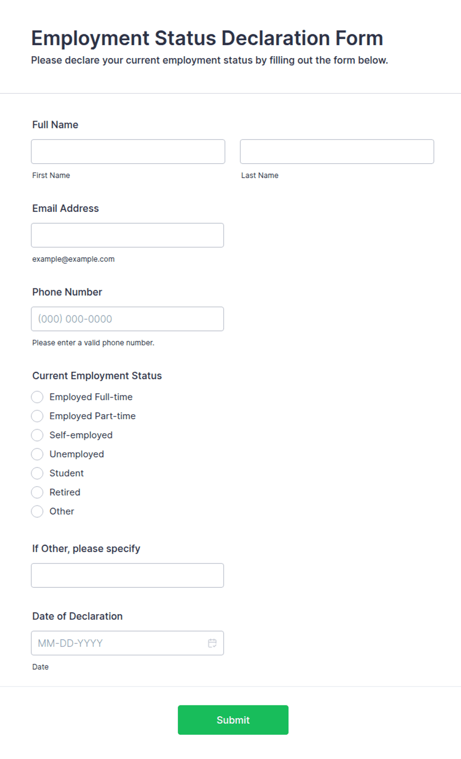 Employment Status Declaration Form Template | Jotform
