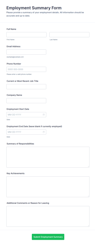 Employment Summary Form Template