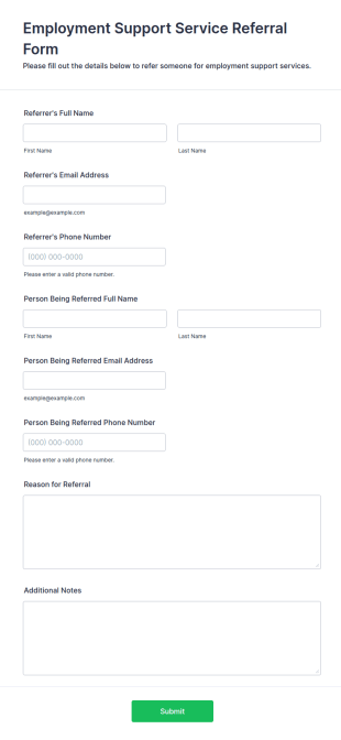 Employment Support Service Referral Form Template