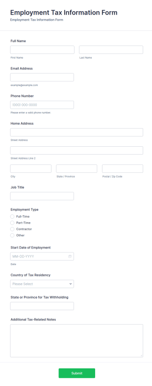 Employment Tax Information Form Template