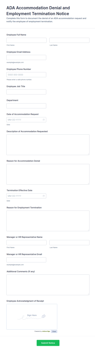 Employment Termination And Accommodation Denial Notice Form Template