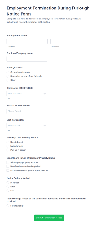 Employment Termination During Furlough Notice Form Template