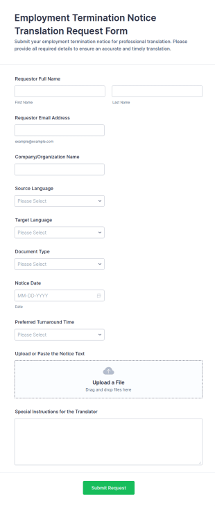 Employment Termination Notice Translation Request Form Template