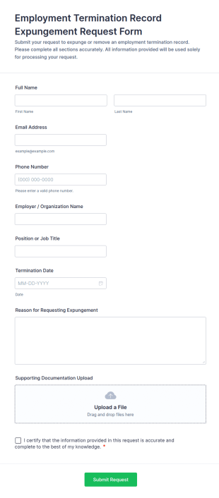 Employment Termination Record Expungement Request Form Template