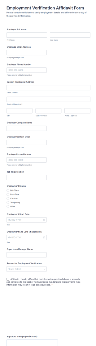 Employment Verification Affidavit Form Template