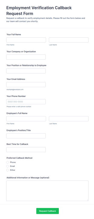 Employment Verification Callback Request Form Template