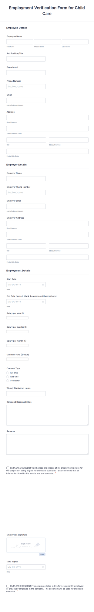 Employment Verification Form For Child Care