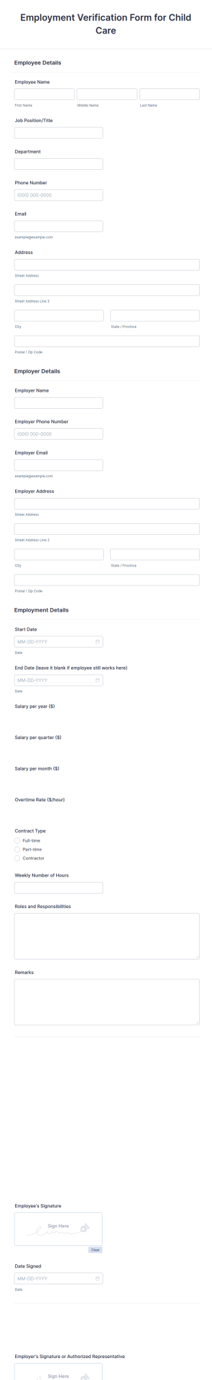 Employment Verification Form For Child Care