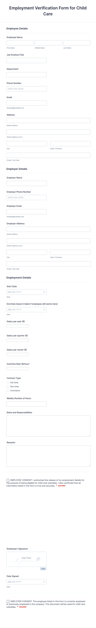 Employment Verification Form For Child Care