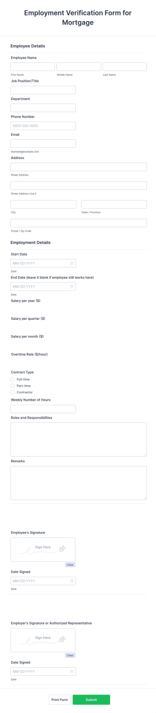 Employment Verification Form For Mortgage