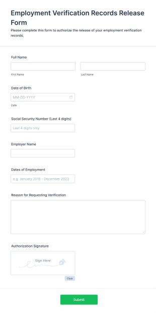 Employment Verification Records Release Form Form Template