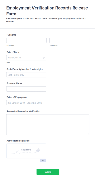 Employment Verification Records Release Form Template