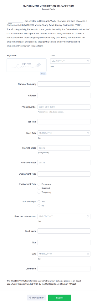 Employment Verification Release Form Template