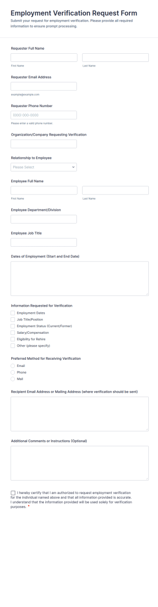 Employment Verification Request Form Template