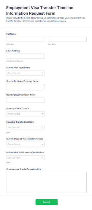 Employment Visa Transfer Timeline Information Request Form Template