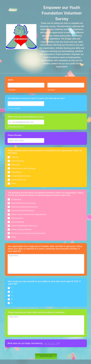 Empower Our Youth Foundation Volunteer Survey Form Template
