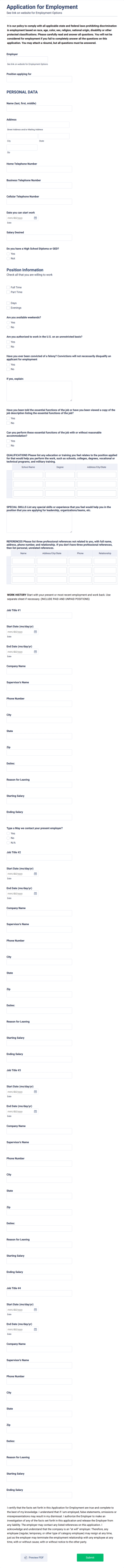 EMPU Application For Employment Form Template