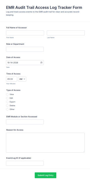 EMR Audit Trail Access Log Tracker Form Template