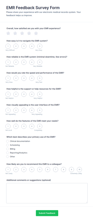 EMR Feedback Survey Form Template