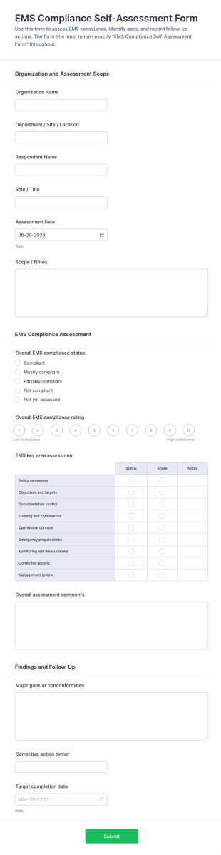 EMS Compliance Self Assessment Form Template