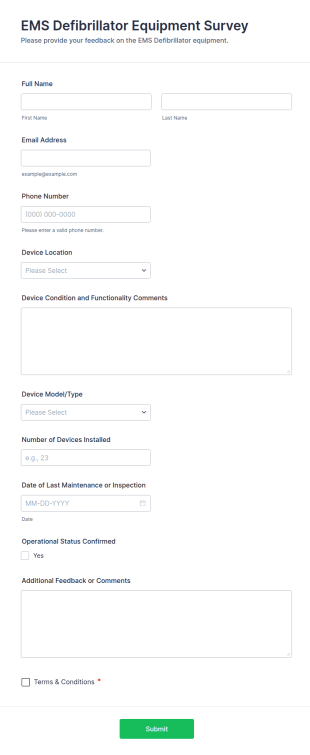EMS Defibrillator Equipment Survey Form Template
